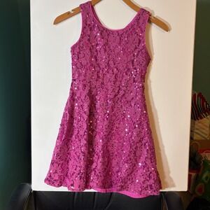 Gymboree Girls Magenta Pink Sequin Floral Lace Sleeveless Party Dress Size 8